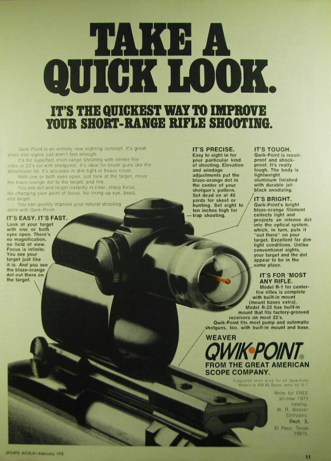 WEAVER クイックポイント Vintage Gun Scopes — Weaver Qwik Point S-1. New in Box.